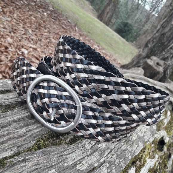 Genuine Leather Belt Braided Woven Real Leather Belt REVERSABLE Multicolor L - Picture 5 of 12